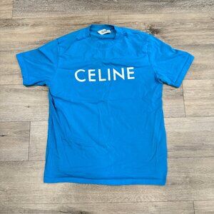 Celine Logo Short Sleeve Tee Shirt Blue